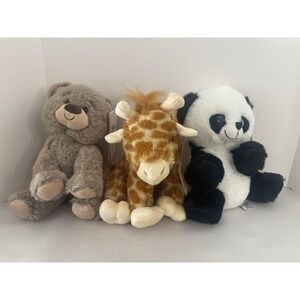 3 Lot The Bear Factory 2001 Stuffed Animal Plush Teddy Bear, Land & Giraffe Tags